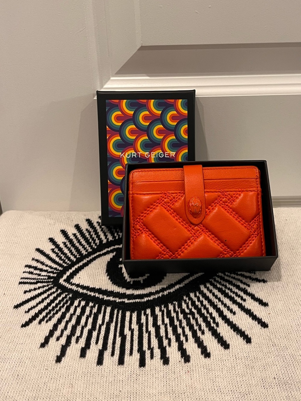 Kurt Geiger Orange Quilted Leather Card Wallet - Picture 2 of 4